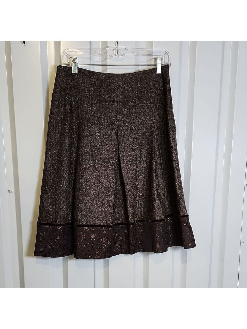 Talbots Vintage Womens Tweed Dark Brown Pleated Wool Silk Blend Skirt Size 8